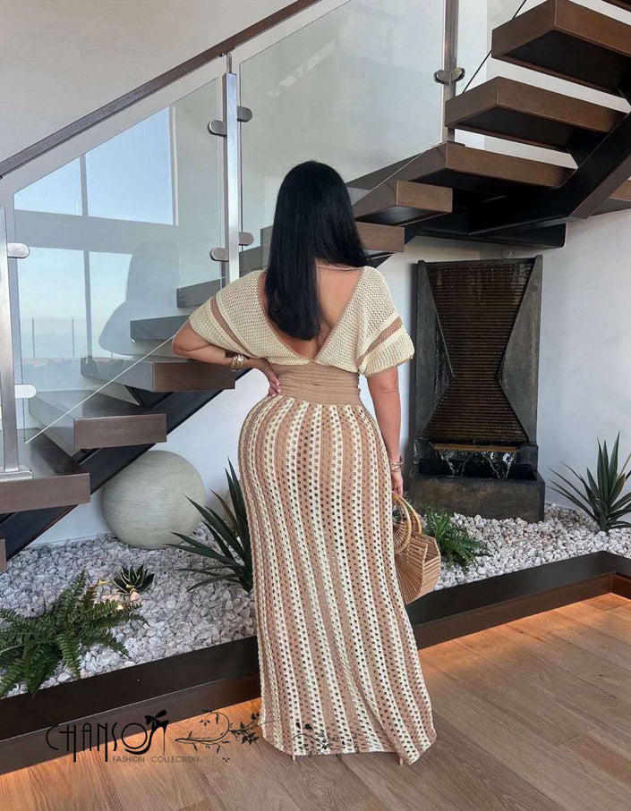 Crochet Drawstring Set Striped Casual Chic Outfit