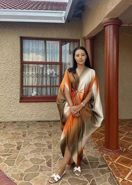 Geometric Pattern Batwing Sleeve Dress