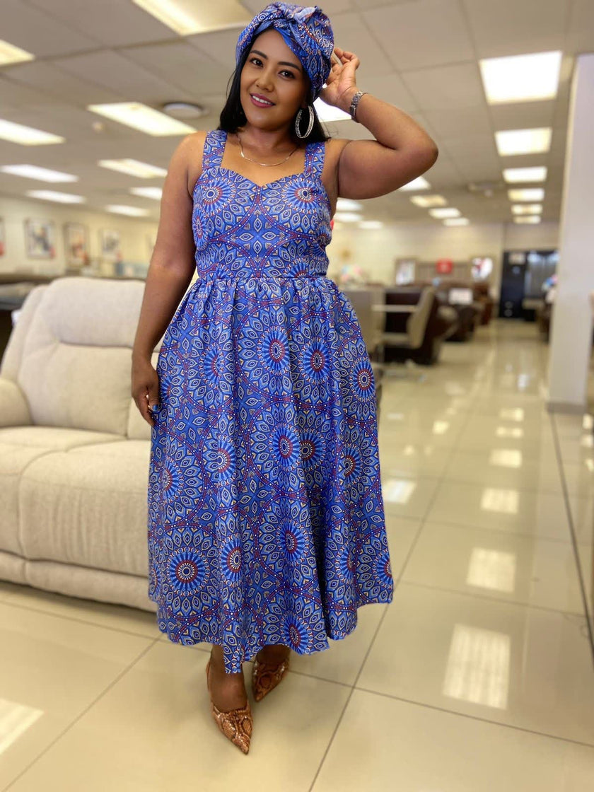 Sleeveless V-neck Geometric Pattern Traditional Dress