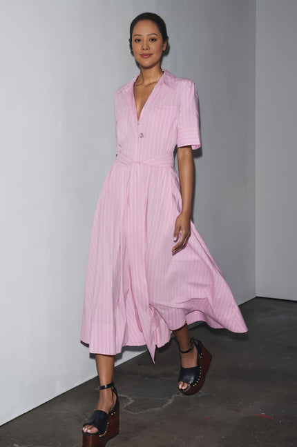FashionPrice Shirt Midi Dress - Collared Tie Waist