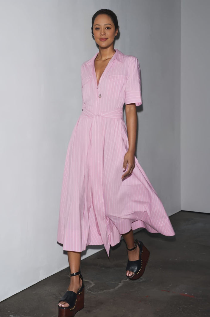 FashionPrice Shirt Midi Dress - Collared Tie Waist