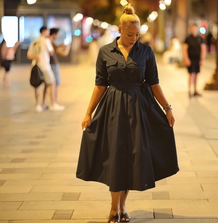 FashionPrice Shirt Midi Dress - Collared Tie Waist