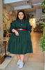 Classic Button-Embellished Tiered Long-Sleeve Dress with Waist Belt for Vintage Daily Style