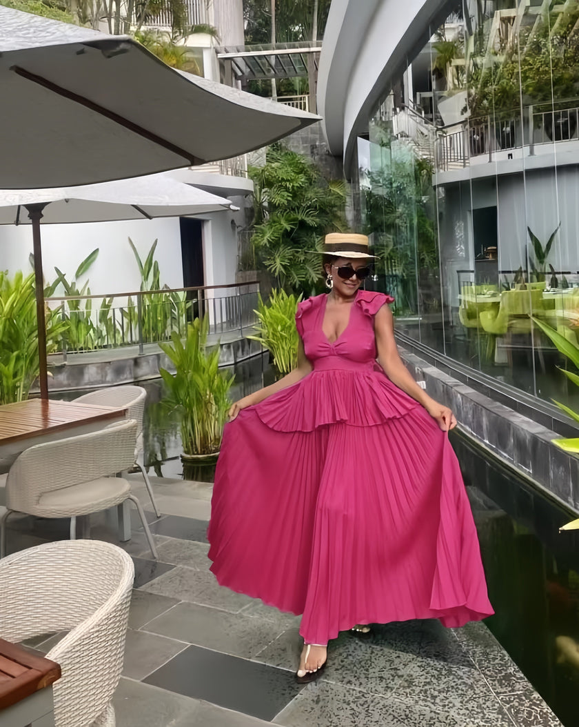 Ruffled Tiered Maxi Dress with Puff Sleeves