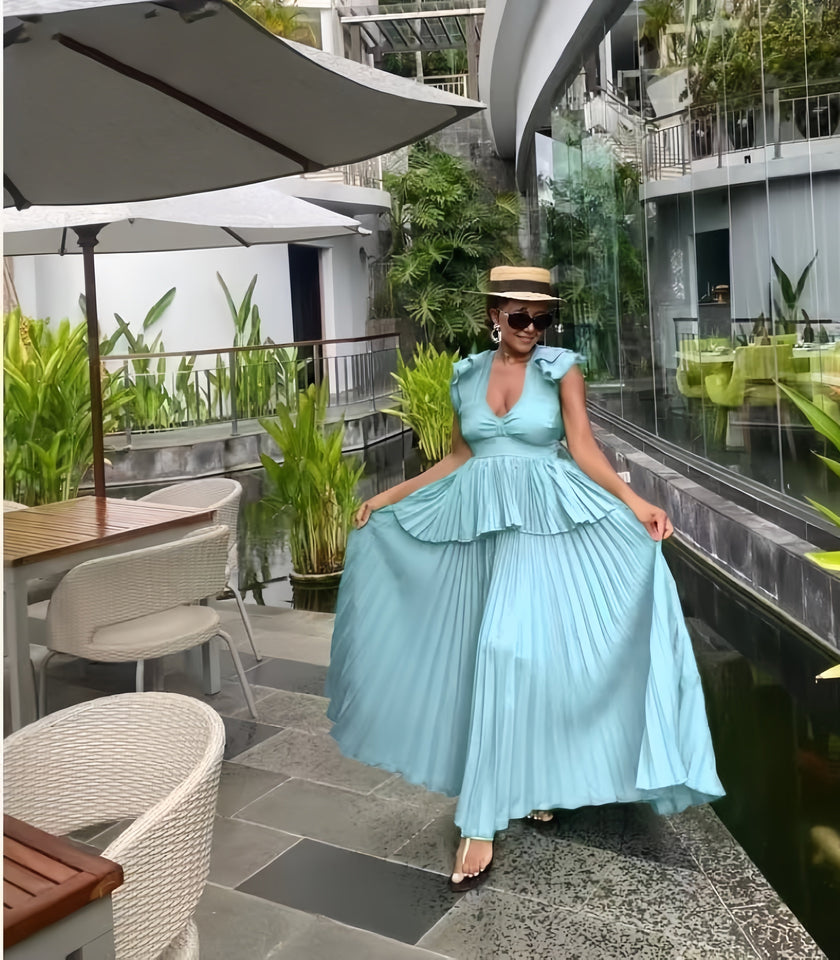 Ruffled Tiered Maxi Dress with Puff Sleeves