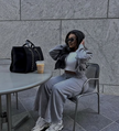 Grey loungewear zip jacket and tapered pants set, cropped zip-front jacket