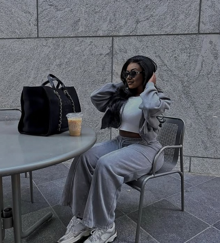 Grey loungewear zip jacket and tapered pants set, cropped zip-front jacket