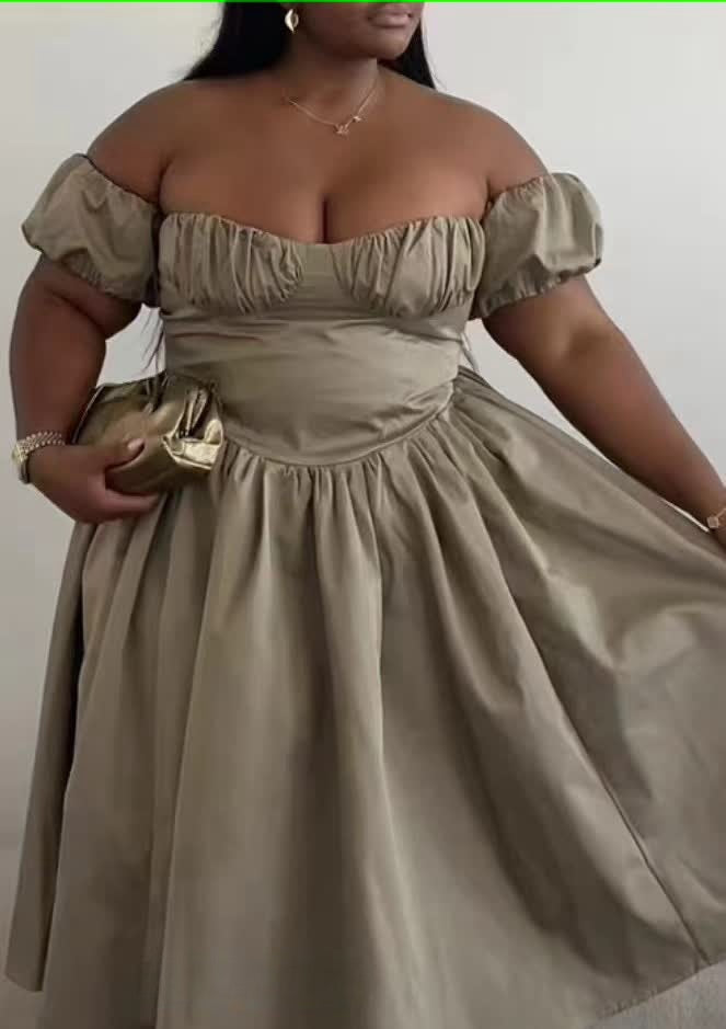 Classic Off-Shoulder Full Skirt Dress