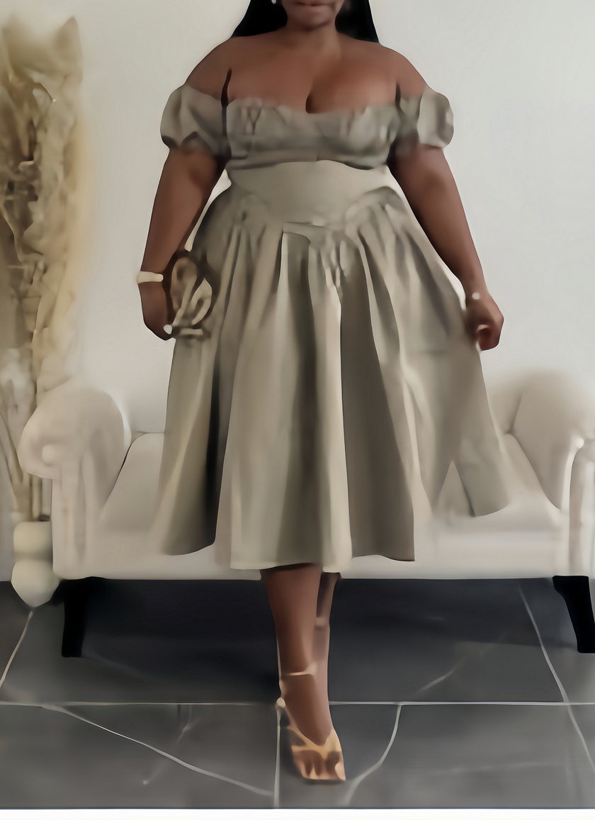 Classic Off-Shoulder Full Skirt Dress