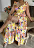 Summer Blossom Printed Maxi with Ruffled Shoulder Accents