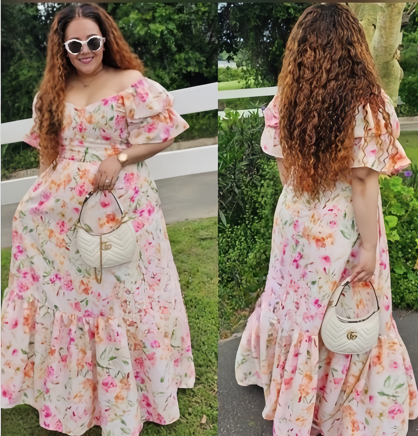 Women's Floral Pattern Puff Sleeve Dress