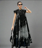 Sleeveless Loose-Fit Printed Dress with Abstract Patterns and Pleated Design