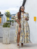 Elegant Women's Maxi Dress with Geometric Pattern and Puff Sleeves