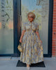 Elegant Women's Maxi Dress with Geometric Pattern and Puff Sleeves