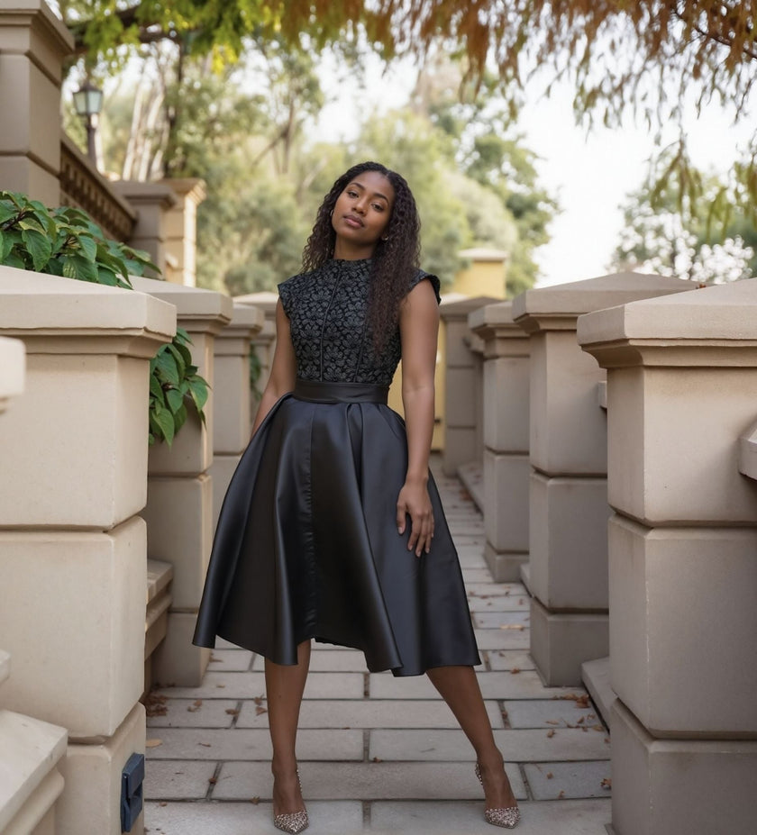 Sleeveless A-Line Dress with Embroidered Back Detail — Elegance in Simplicity