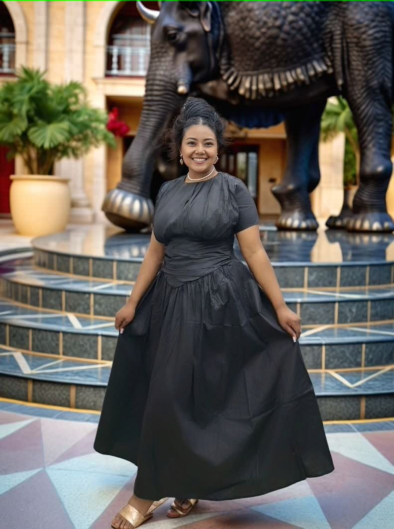 High-Waisted Pleated Dress with Tie-Waist Detail