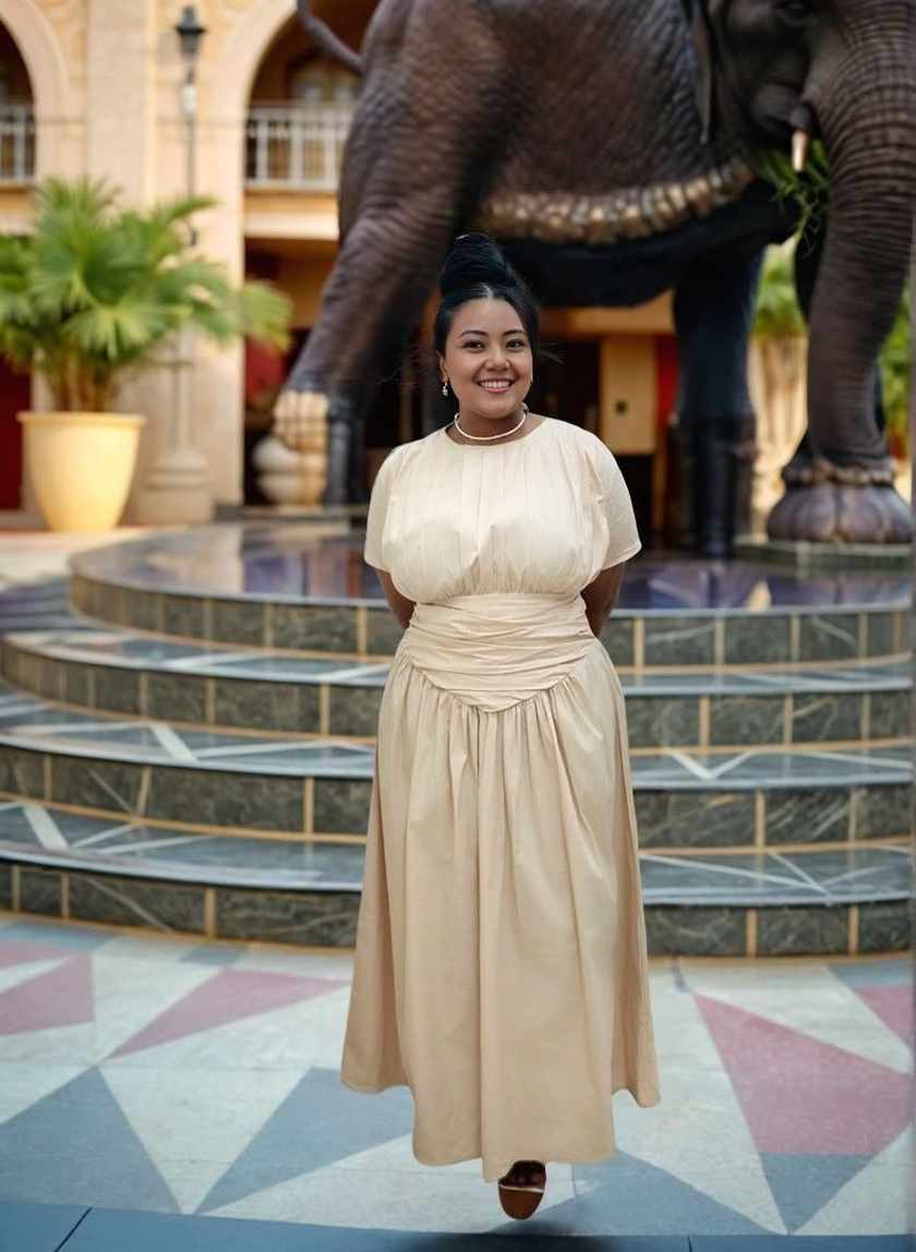 High-Waisted Pleated Dress with Tie-Waist Detail