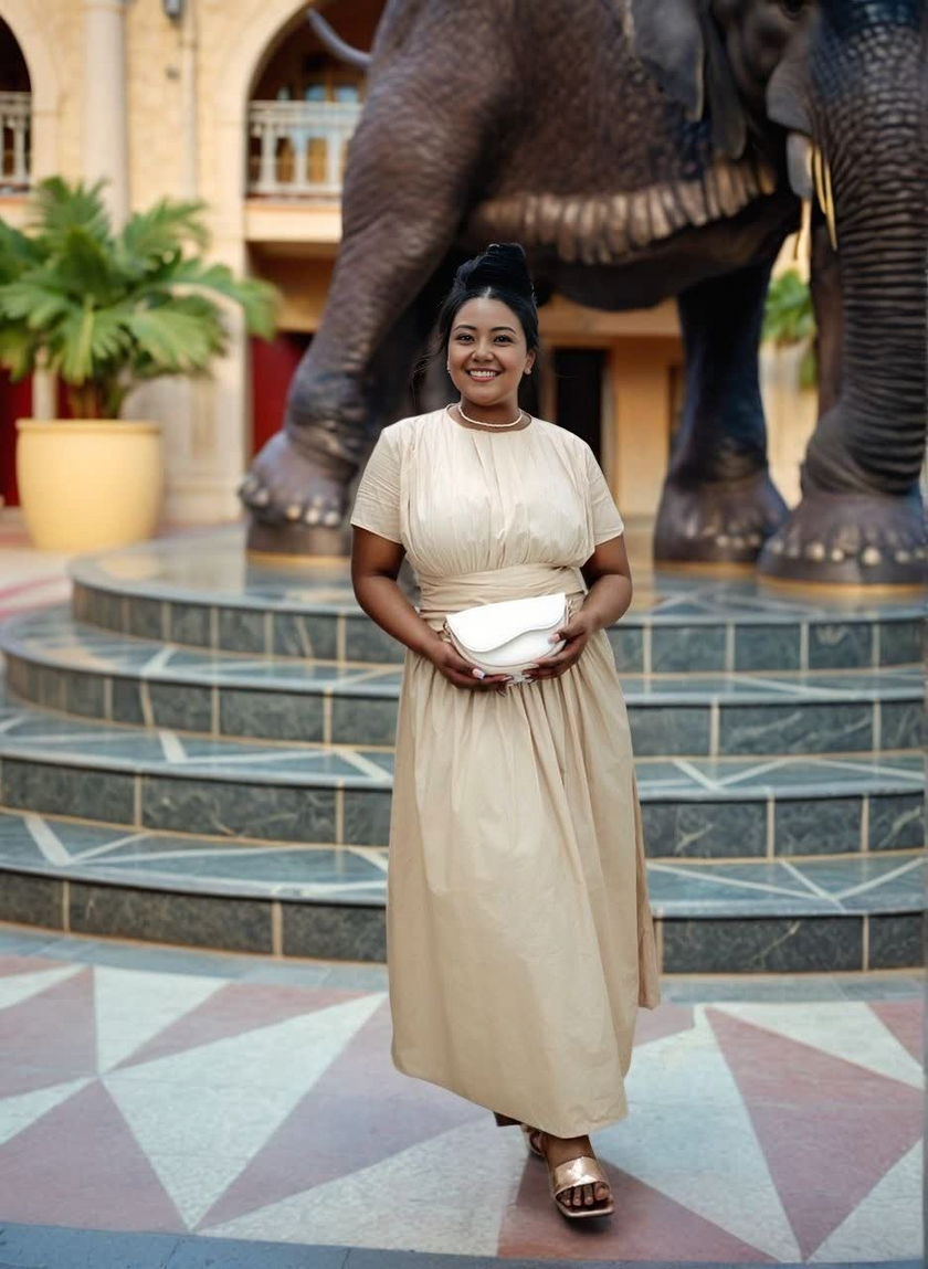 High-Waisted Pleated Dress with Tie-Waist Detail