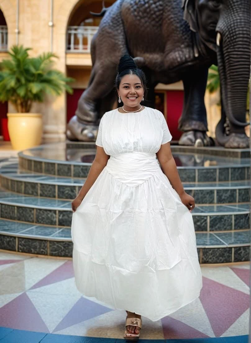 High-Waisted Pleated Dress with Tie-Waist Detail