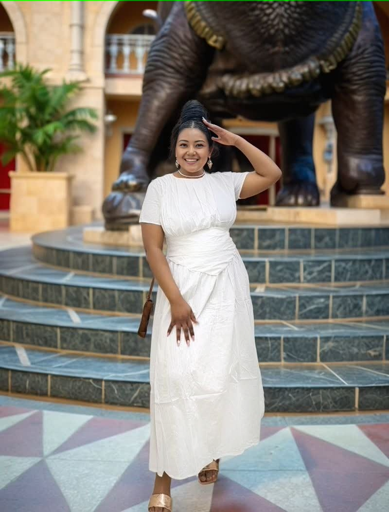 High-Waisted Pleated Dress with Tie-Waist Detail