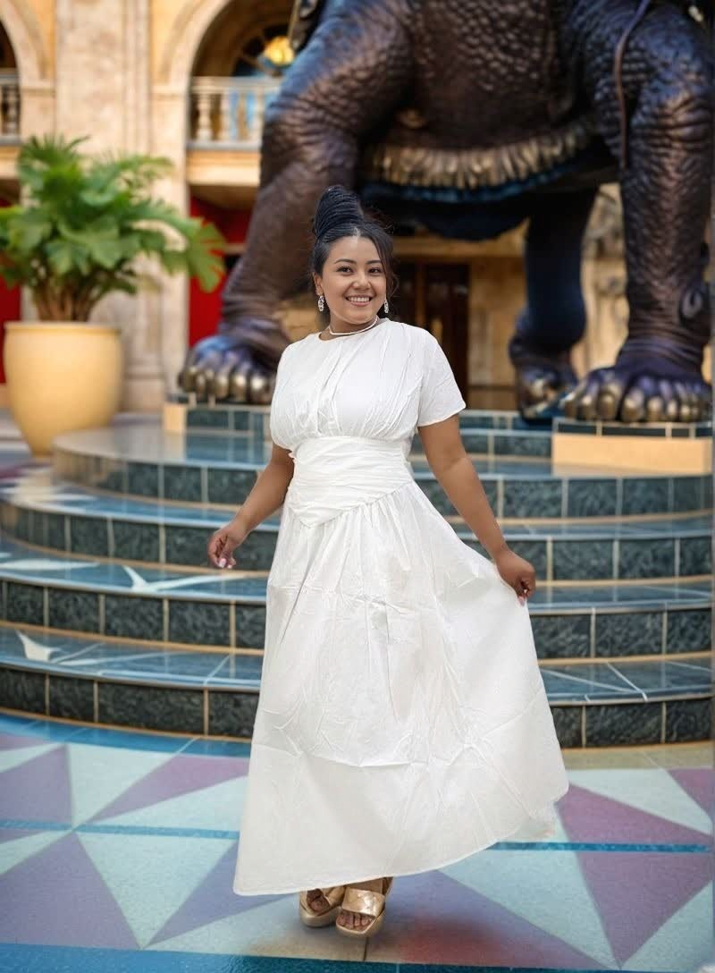 High-Waisted Pleated Dress with Tie-Waist Detail