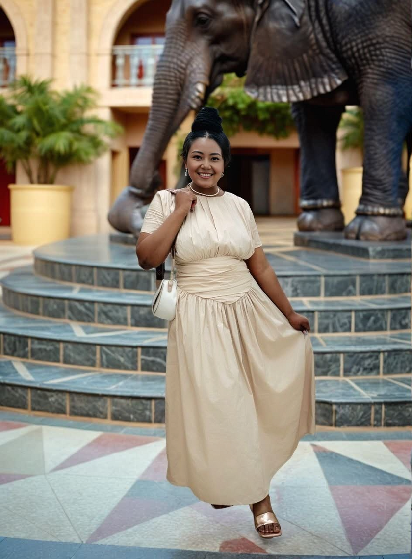 High-Waisted Pleated Dress with Tie-Waist Detail