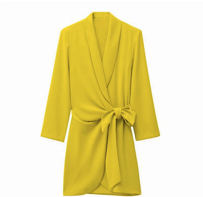 Long Sleeve Bow Tie Wrap Dress
