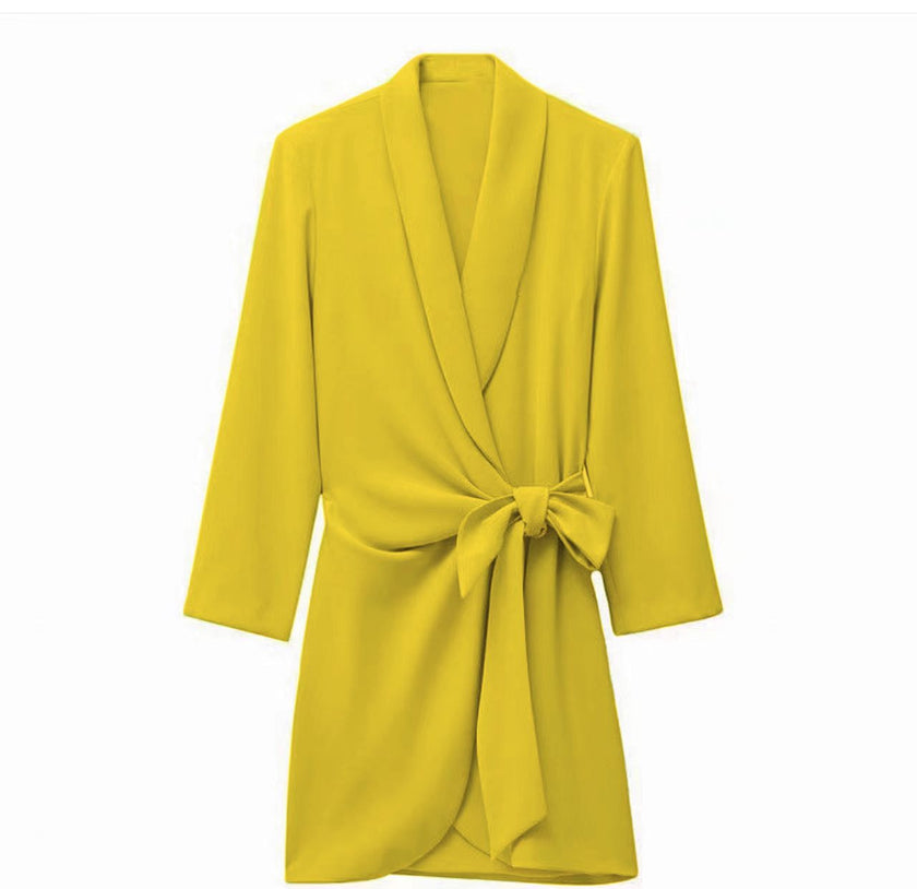 Long Sleeve Bow Tie Wrap Dress