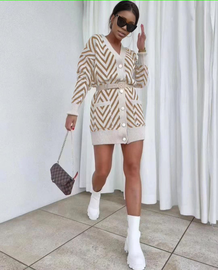 Cardigan Modern Knit Geometric Pattern Chic Casual