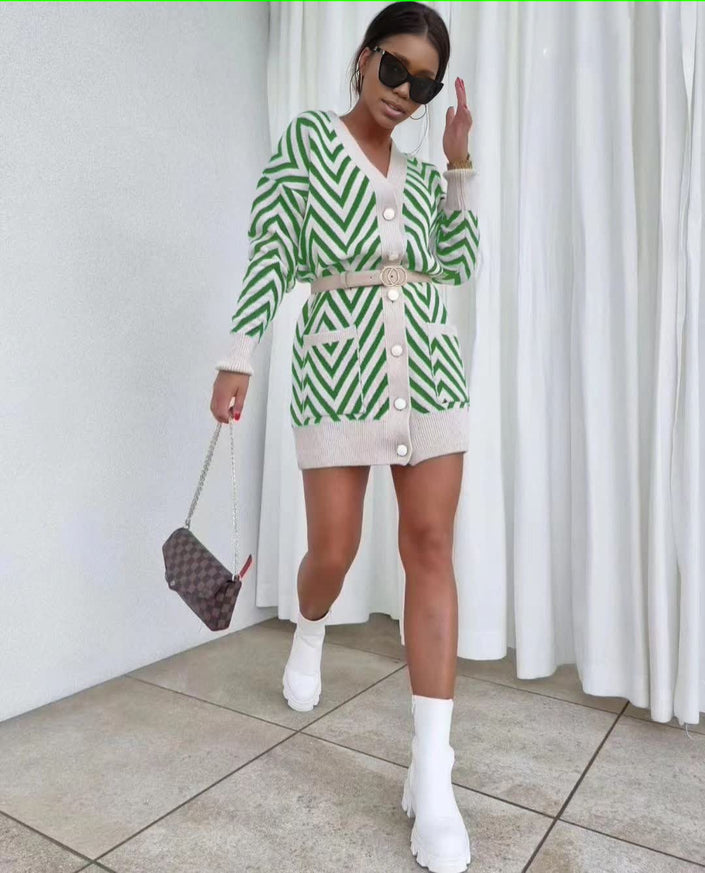 Cardigan Modern Knit Geometric Pattern Chic Casual