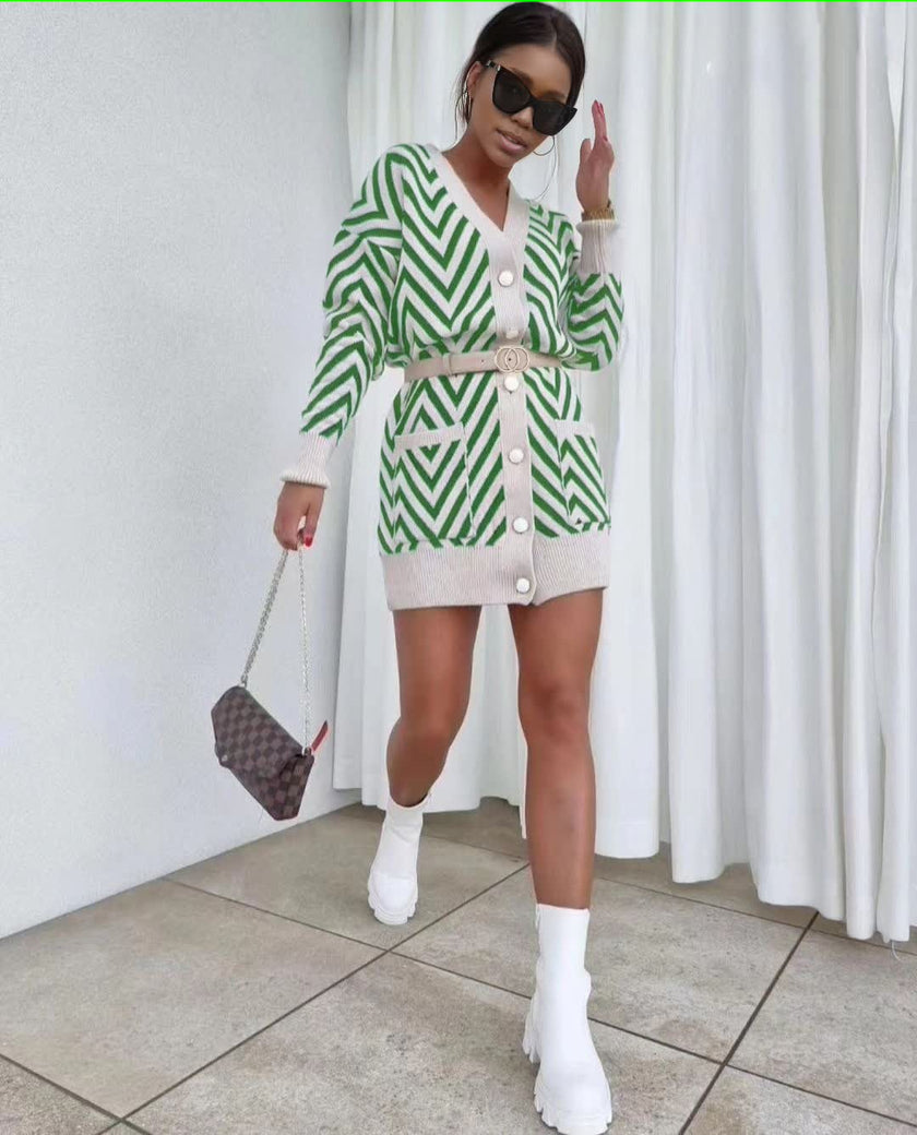 Modern Geometric Patterned Knit Cardigan