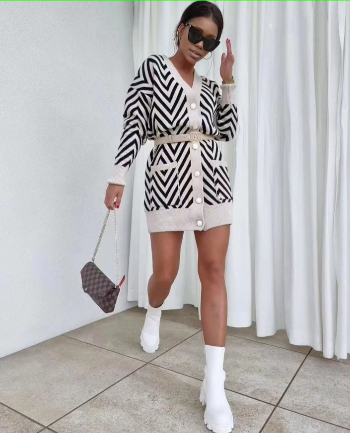 Cardigan Modern Knit Geometric Pattern Chic Casual