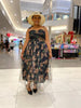 Women's Floral Print Spaghetti Strap Maxi Dress with Sweetheart Neckline and Sheer Overlay