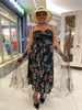 Women's Floral Print Spaghetti Strap Maxi Dress with Sweetheart Neckline and Sheer Overlay