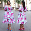 Floral Print Puff Sleeve Midi Dress