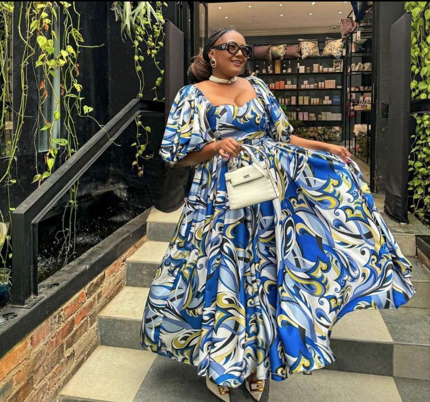 Off-Shoulder Belted Midi Dress with Abstract Swirl Print