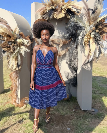 Dress Women's Halter Flare Geometric Print Chic Casual