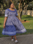 Women's Ethnic Style Dress with Circular Floral Pattern and Short Sleeves