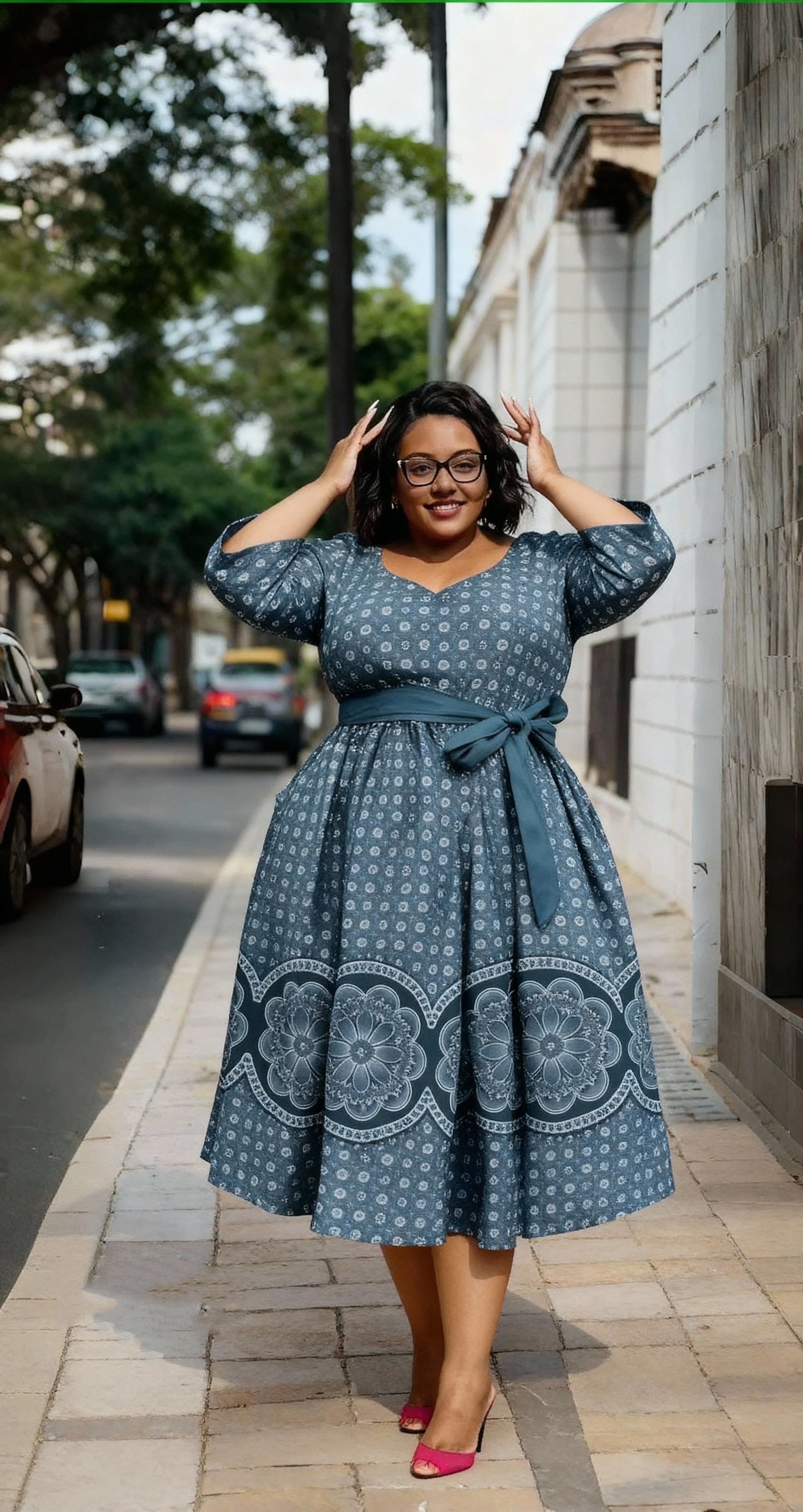 Ethnic Midi Dress V-Neck Floral Chic Casual Outfit