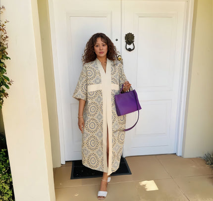 Ethnic Slit Dress Tribal Motif Elegant Occasion Wear