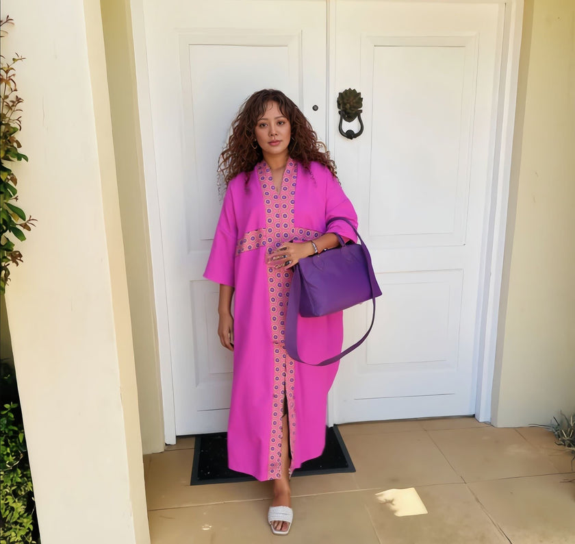 Women's Ethnic Maxi Dress with Geometric Embroidery and Front Slit