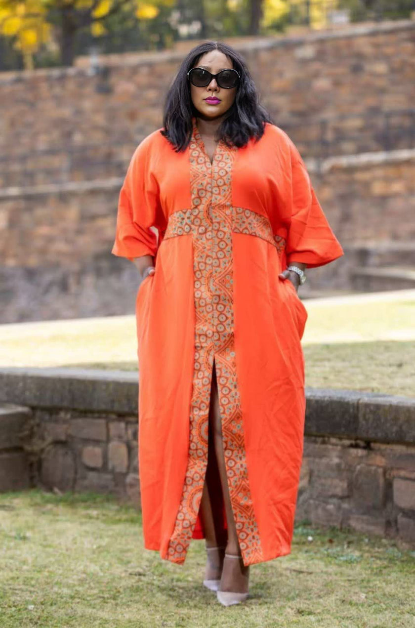 Women's Ethnic Maxi Dress with Geometric Embroidery and Front Slit