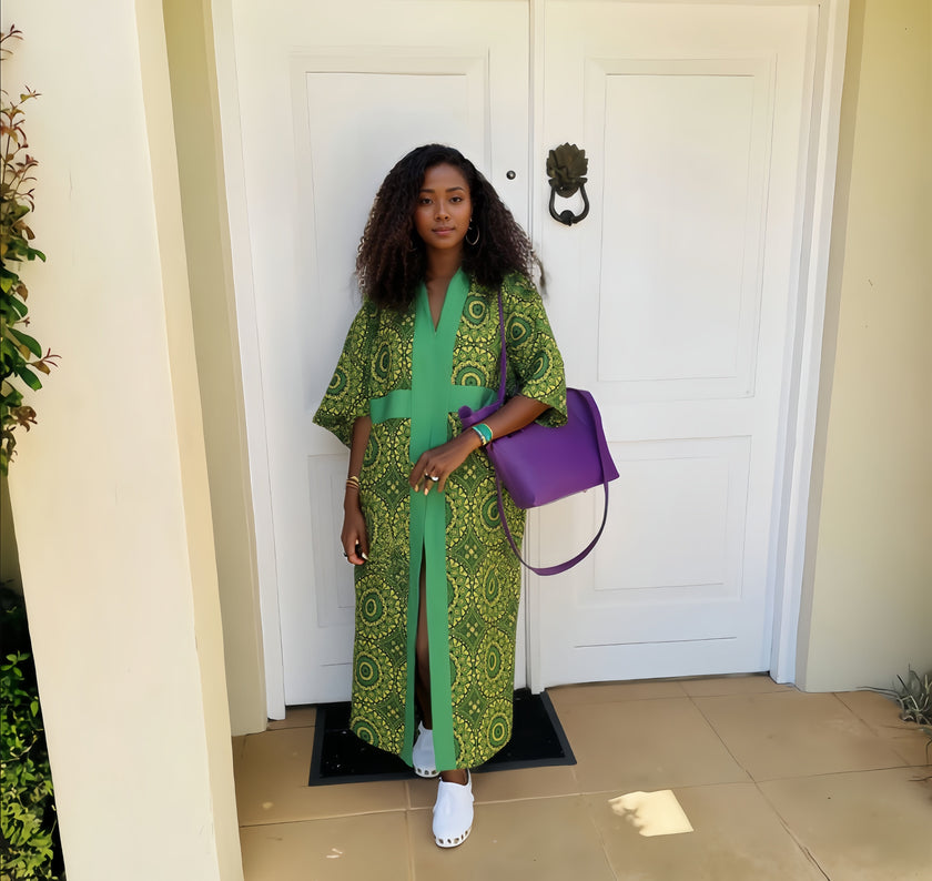 Women's Ethnic Maxi Dress with Geometric Embroidery and Front Slit