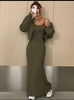 Twin Set Featuring Off-Shoulder Cardigan and Fitted Spaghetti Strap Maxi Dress