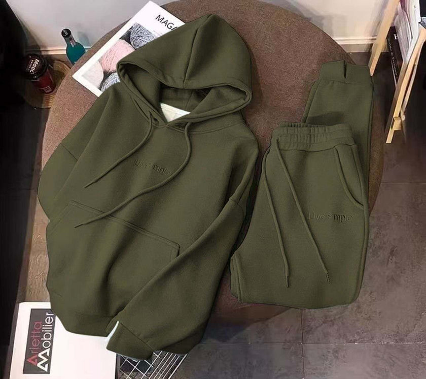 Hoodie and Sweatpants Set, Minimalist Letter Print