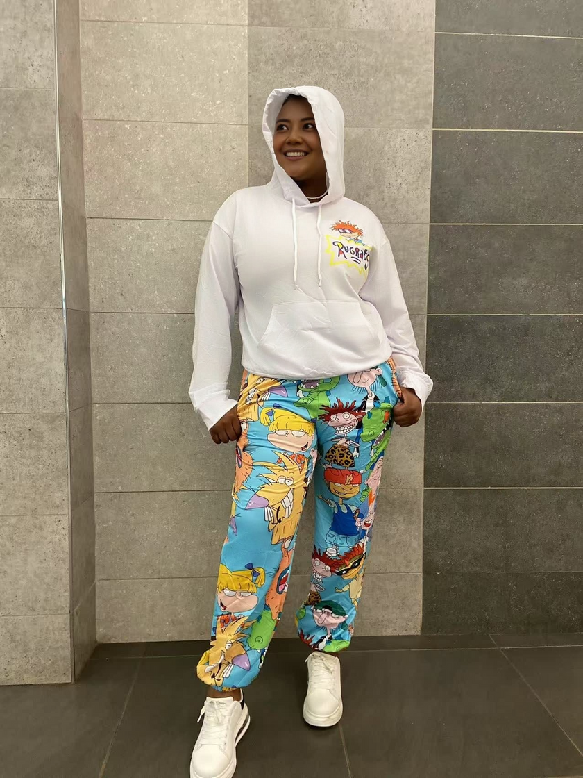 Cartoon Pattern Hoodie and Pants Two-Piece Set