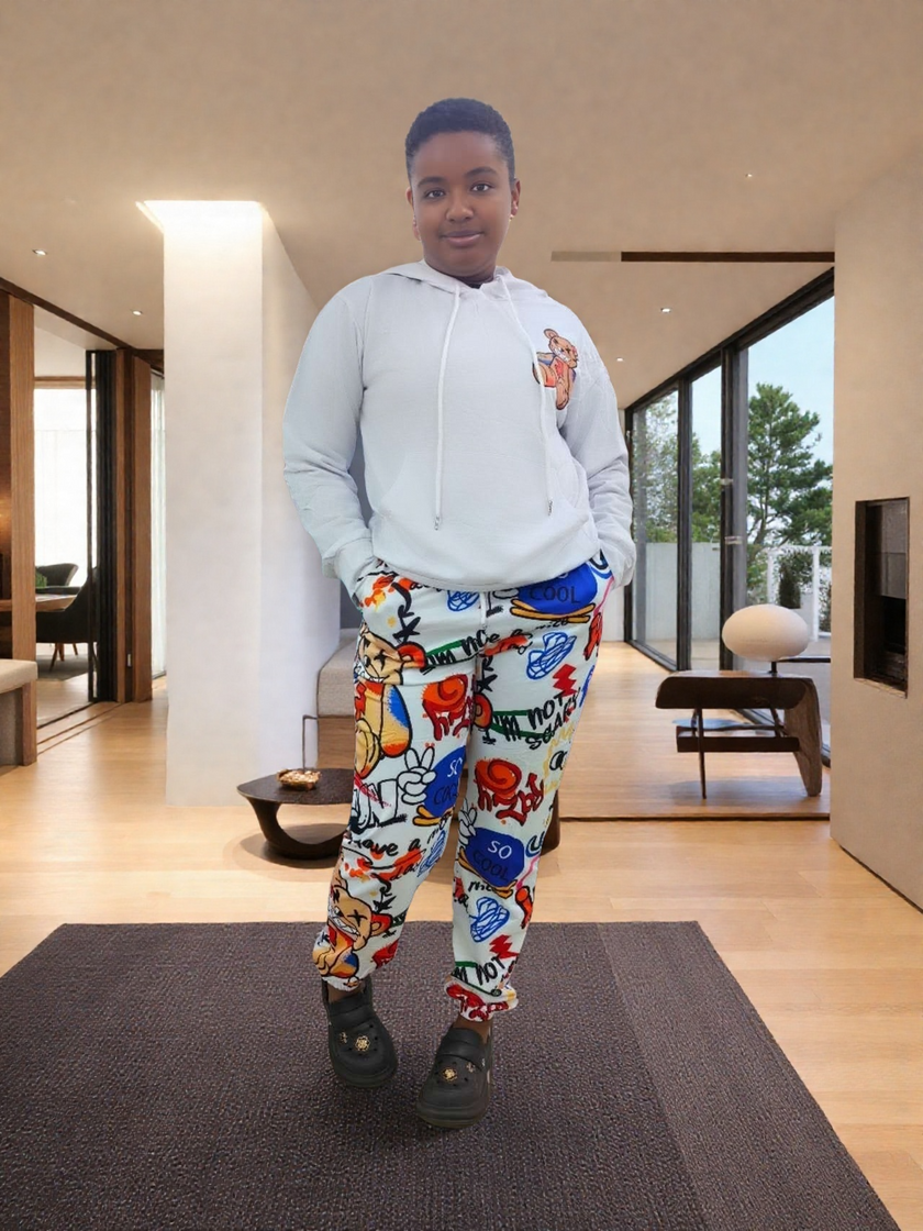 Cartoon Pattern Hoodie and Pants Two-Piece Set
