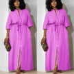 Simple Mid-Sleeve Belted Long Dress