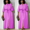 Simple Mid-Sleeve Belted Long Dress
