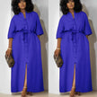 Simple Mid-Sleeve Belted Long Dress